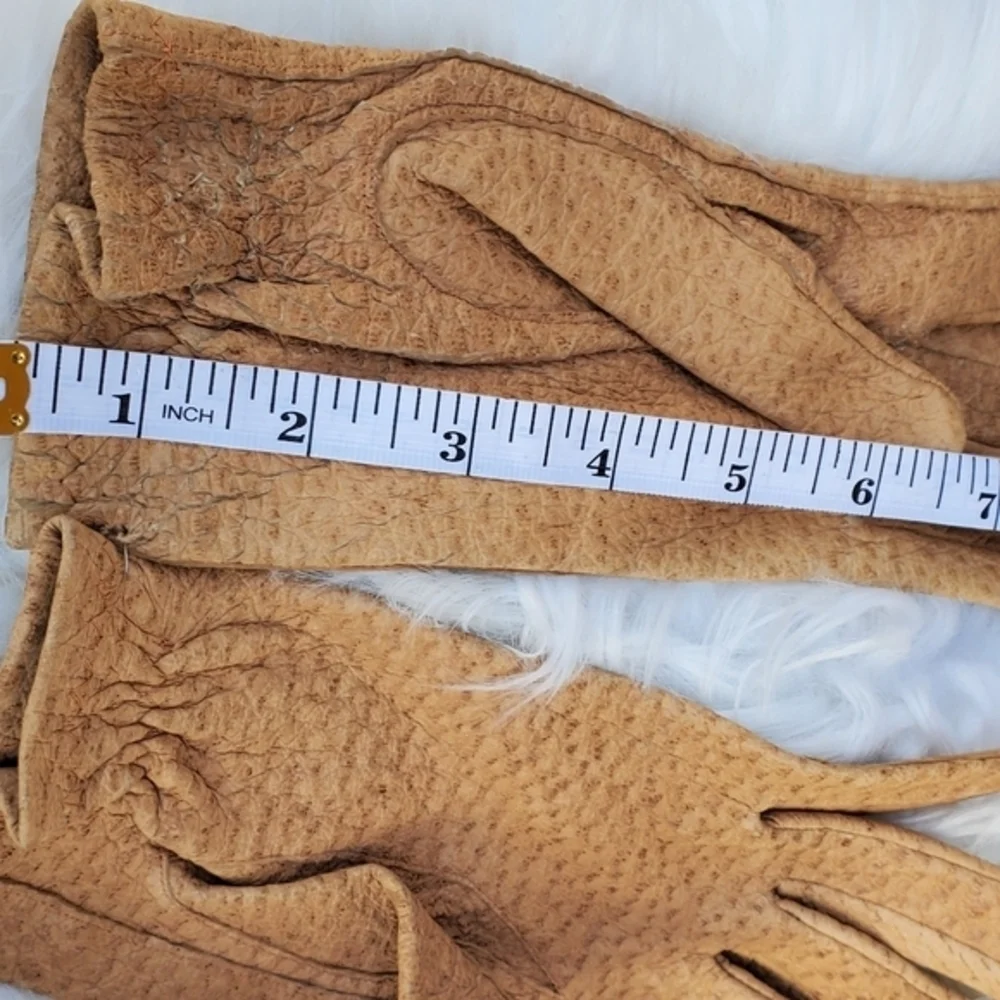 Vintage‎ Textured Leather Neutral Gloves 7